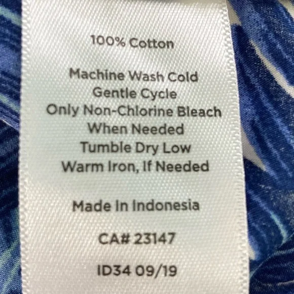 Talbots Cotton Blue & White Fern Print Button Down Shirt Polka Dot Cuff (Size S) - Picture 9 of 10